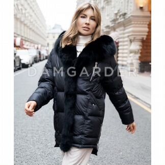 Пуховик новый черный женский удлинённый с мехом пе