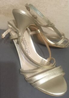 Босоножки кожаные золотые золотистые вечерние 37