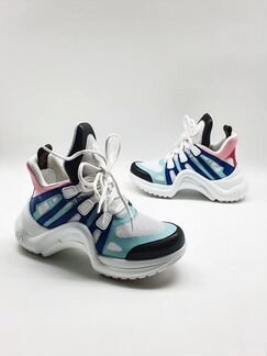 Кроссовки кожа цветовые луи виттон белые голубые