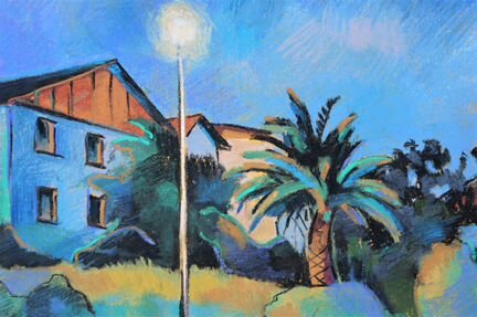 Картина, южный пейзаж, пастель