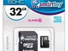 Карта памяти microSD 32Gb SmartBuy Сlass 10 + SD объявление продам