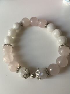 Браслет лунный камень и розовый кварц