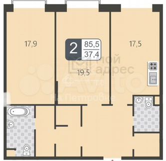 2-к квартира, 85.5 м², 10/11 эт.