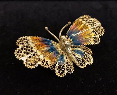 Винтажная брошка Бабочка Филигрань