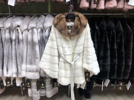 Шуба из норки, летучка. Капюшон/соболь