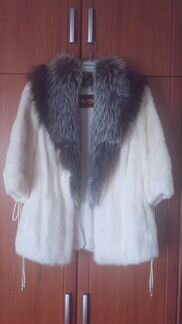 Шуба норка белая/молочная с чернобуркой