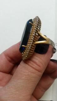 Позолоченное кольцо с Сапфиром серебро 925