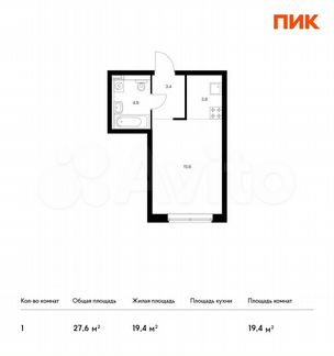Квартира-студия, 27.6 м², 13/21 эт.