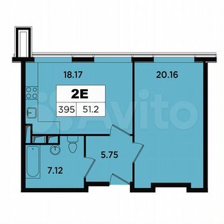 2-к апартаменты, 51.2 м², 17/18 эт.