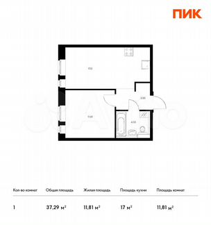 1-к квартира, 37.3 м², 17/22 эт.