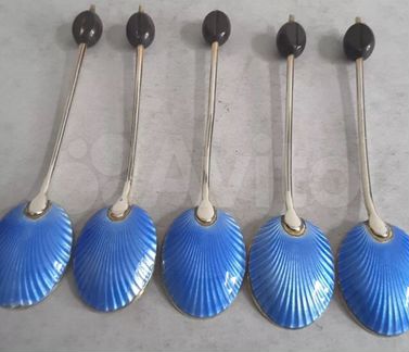 5 ложек серебро гильошь эмаль Англия 1928 антиквар