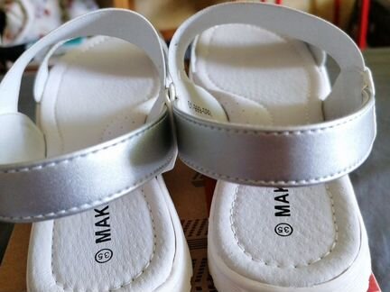 Сандалии серебряные, на девочку, 35 размер