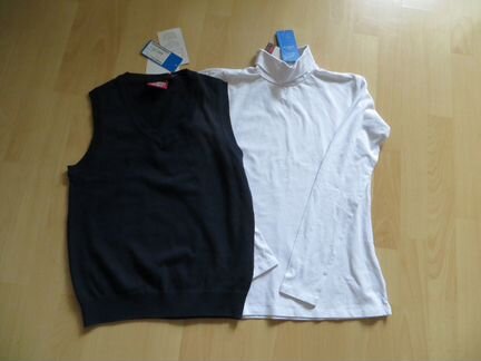 Новые синий жилет и водолазка с бирками, 164 разм