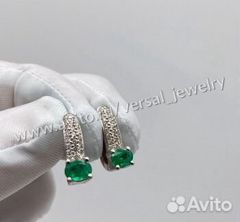 Серьги с бриллиантами и изумрудами 0.4ct