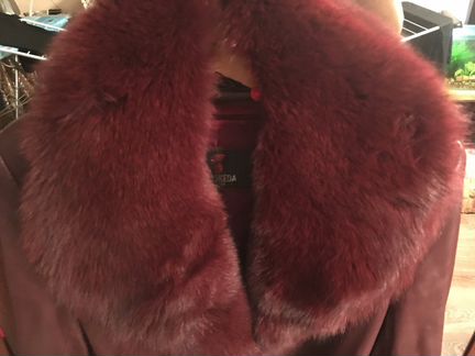 Пальто кожаное+песец 44-46