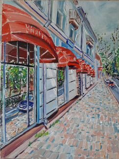 Картина масло, холст. Уютная улочка