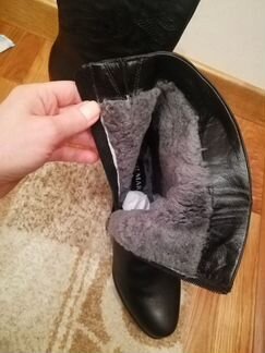 Сапоги зимние кожаные на цигейке и каблуке