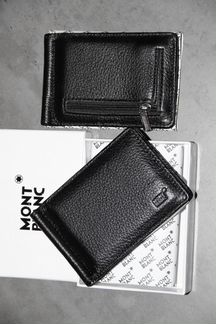 Кожаный зажим для денег Montblanc black new 05